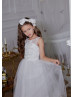 Ivory 3D Flowers Deep V Back Flower Girl Dress